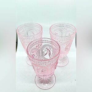 x3 Vtg Pink Hobnail Easter Bunny Rabbit Goblet Victorian Style Drinking Glasses